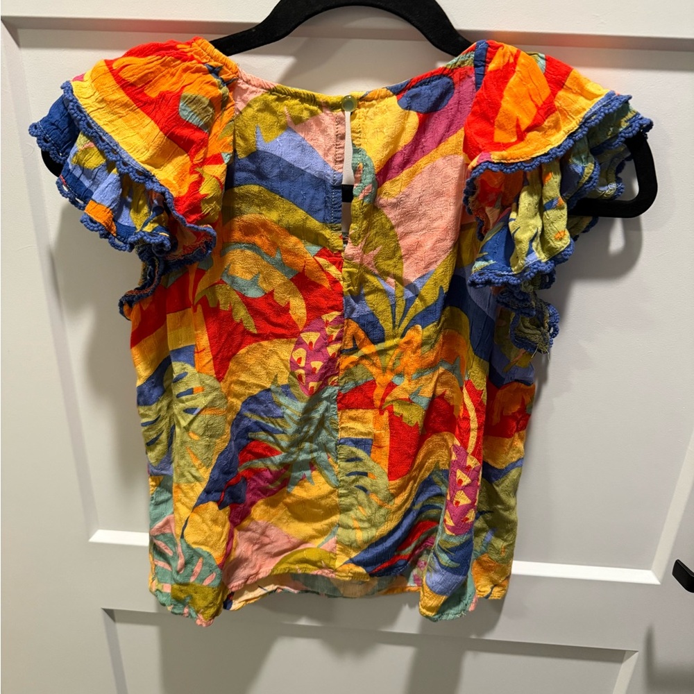 Christian Siriano New York Tropical Print Blouse Small 100% Rayon Flutter Sleeve - Picture 3 of 4